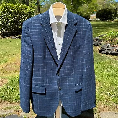 Hugo Boss Sport Coat Men 46 Blue Jacket Wool Linen Elbow Patch Jestor6 Blazer • $43