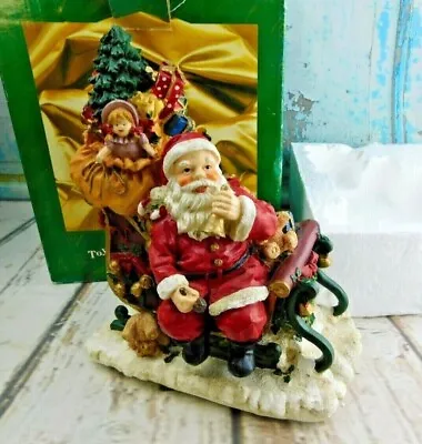 Christmas Music Box Santa Clause On Sleigh W/ Toys Bag Presents  WORKS 9  Tall • $18.80