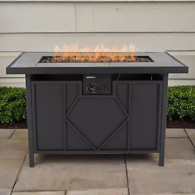 ElectriQ Gas Flame Outdoor Fire Pit Table - Rectangular With Grey Ti Eiqfpgtable • £245.92