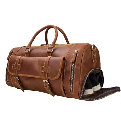 Unisex Leather Holdall Duffle Bag Large Size Gym Weekend Holidays Bag BROWN • £149