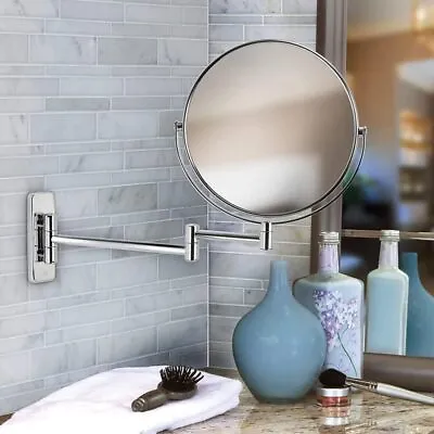 8 Wall Mounted Makeup Mirror Bathroom Two Sided 10x Magnifying Extendable 360° • £20.95