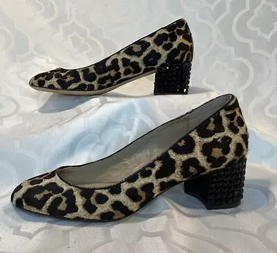 Michael Kors Leopard Print Calf Hair Low Pump Embellished Heel Size 6 • $25