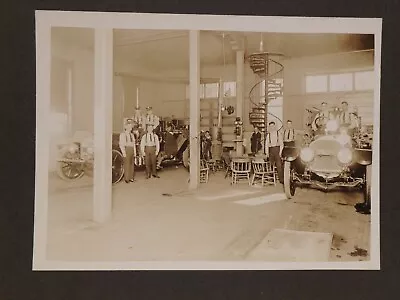 Vintage Circa 1920 Firehouse Fire Fighters & Fire Trucks Interior Photo • $25