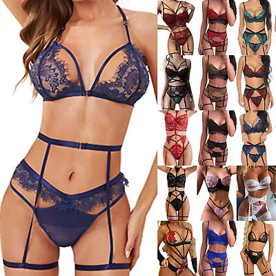 $13.20 • Buy Women Sexy Lace Lingerie Underwear Thong Bra Set Garter Belt Babydoll Nightwear