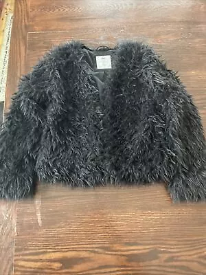 H & M Black Faux Fur Jacket Girls Size 8-10 • $19.99