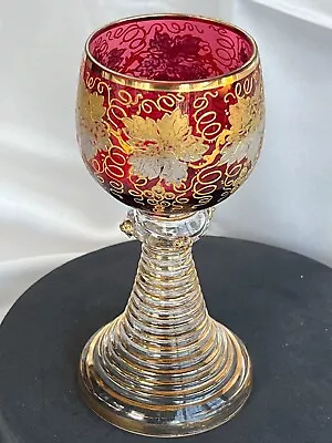 Moser Wine Glass Gold Enamel Wine Art Glass Moser Goblet Platinum & Gold Romer • $152