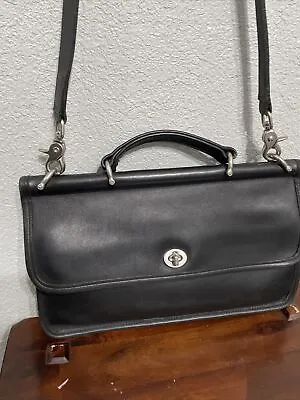 Vintage Coach 9153 Willis City Bag Satchel Flap Black Leather Handbag • $285