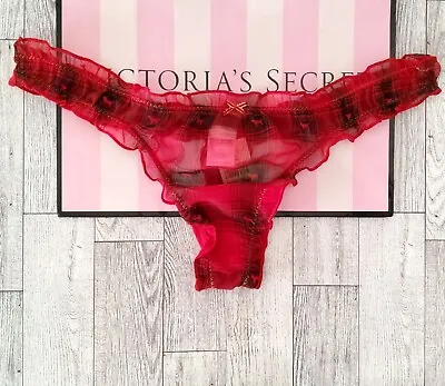 NWT Victoria's Secret PINK Red Plaid Dog Vintage 2008 Ruffle L Thong Panties • £57.84