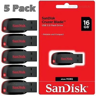 SanDisk Cruzer Blade 16GB USB 2.0 Flash Drive Thumb Memory Stick Lot Pack Of 5  • $22.90