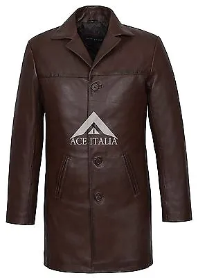 Men's Brown Knee Length Real Napa Leather Casual Leather Jacket Coat 3476  • £103.78