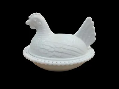 Vtg Milk Glass Hen On A Nest Candy Dish & Lid W Open Slotted Beaded Edges MINT • $14.99