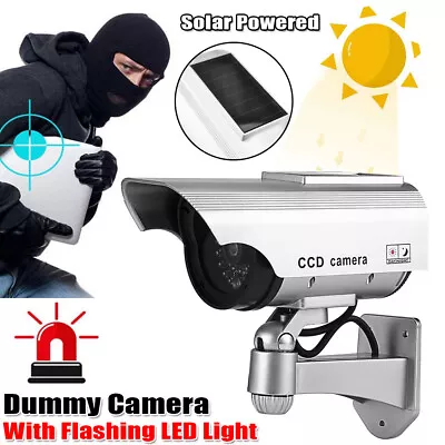 Dummy Security Camera - SOLAR FAKE CCTV CAMERA RED LED POWER LIGHTS -Silver • £7.49