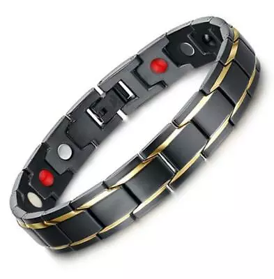 GNAYY Father Gifts Stainless Steel Magnet Lodestone Bracelet Gold Black 8.26'' • $11.99