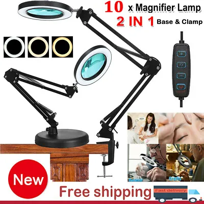 $29.99 • Buy 10X Magnifying Glass Desk Light Magnifier LED Lamp Reading Lamp With Base& Clamp