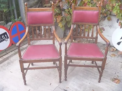 Arts And Crafts Oak Elbow Chairs/Arm Chairs/Carvers...For Light Restoration • £165