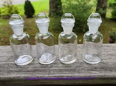 4 Vintage PYREX TS 14 Lab CHEMIST Apothecary 4.5  GLASS BOTTLES Jars W/Stoppers • $54.99