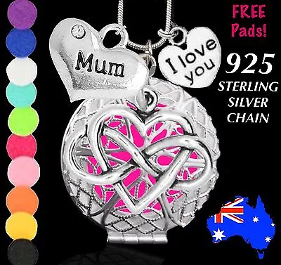 $1 • Buy Mum Love Heart Aromatherapy Perfume Oil Diffuser 925 Silver Necklace Mother Gift