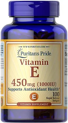 Puritan's Pride Vitamin E 1000 IU 100 Softgels 450 Mg Exp 02/26 • $14.95