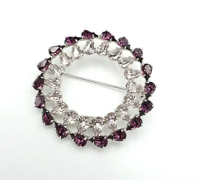 Vtg B David Brooch Pin Circle Wreath Crystals Rhinestone Signed Purples • $22.99