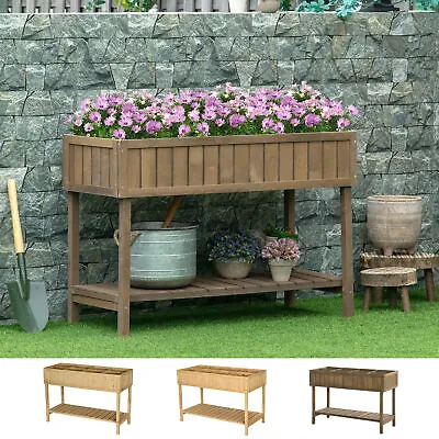 Elevated Wooden Herb Garden Raised Bed Vegetable Planter Stand Boxes W/ Shelf • £77.99