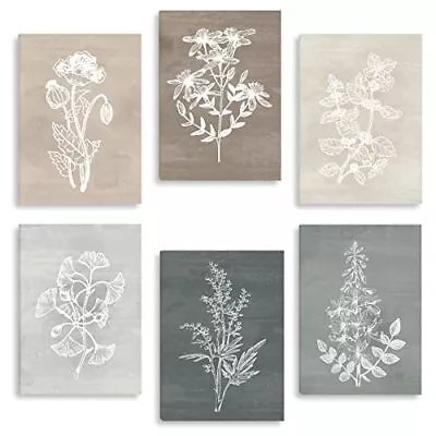 BINCUE Neutral Botanical Plant Canvas 6 Pieces Rustic Farmhouse Wall Art For ... • $59.76