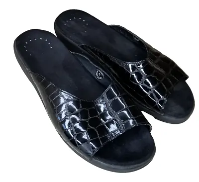 Mephisto Air Relax Black Croc Embossed Slides 4 X Shock Absorbing System Size 40 • $41