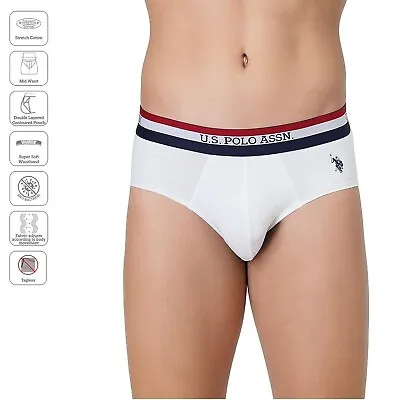U.S. POLO ASSN. Mens Solid Cotton Mid Rise Briefs - White - S To XL • $15.59