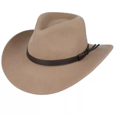 £35 • Buy Crushable Cowboy Hat 100% Wool Stetson Western Style Outback Fedora 8cm Brim