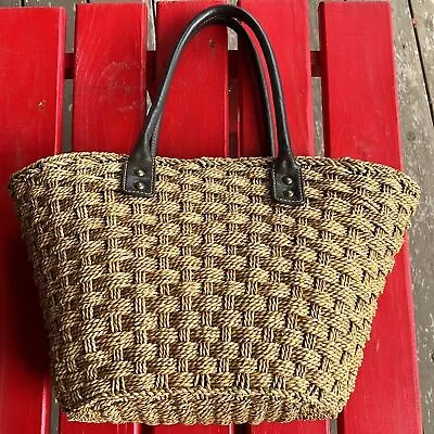 J. Crew Woven Tote Market Bag With Leather Handles. • $35