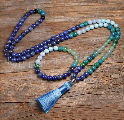 Tibet Buddhism 8mm Lapis Lazuli Phoenix 108 Prayer Beads Mala Necklace Bracelet • $11.69