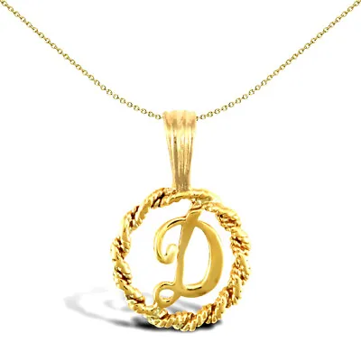 Solid 9ct Gold Jewelco London Rope Identity Initial Charm Pendant Letter D • £106.99