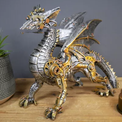 Steampunk Dragon Resin Craft Decorative Ornament Decor Statue Metal Gears Style • $39.99