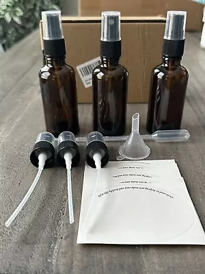 3 Pack 2 Oz Amber Glass Bottles W/ Fine Mist Sprayer Tops For Essential Oils C • $11.95