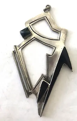 Vintage Modernist Sterling & Onyx Abstract Pendant • $58.50