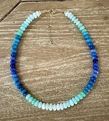 Gemstone Candy Necklace  Maui  Blue Green Shaded Opals Adjustable 17-19  • $79