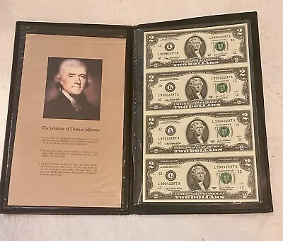 RARE 2003A  $2 Dollar Bill Uncut Sheet Of 4. Fancy Serial # W/3 Pairs • $2500