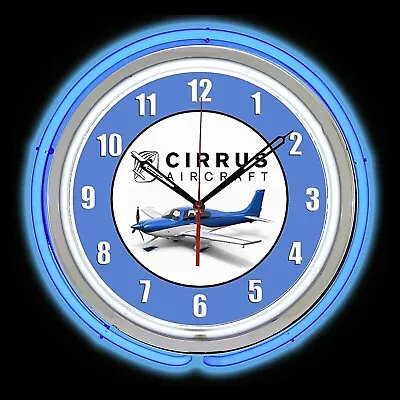 15  Cirrus Aircraft Sign Blue Double Neon Clock Man Cave Garage Airplane Hangar • $205.46