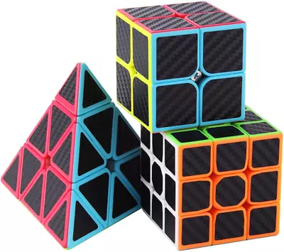 Roxenda Speed Cube Set Magic Cube Set Of 2x2x2 3x3x3 Pyramid Cube Carbon Fiber • $23.98