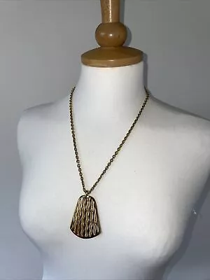 £14.50 • Buy Vintage Crown Trifari Long Necklace Gold Tone Chain & Chunky Pendant Signed✨