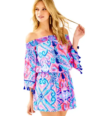 Lilly Pulitzer  Joelle  Off The Shoulder Tunic Dress Print Smocked XS New 256721 • $32.98