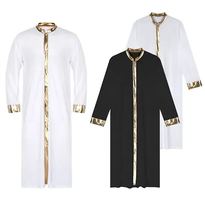Mens Church Minister Clergy Robe Stand Collar Long Sleev Worship Dance Vestment • $18.59
