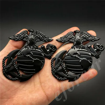 2x Black Metal US Marine Corps USMC Eagle Globe Anchor Car Emblem Badge Sticker • $15.90