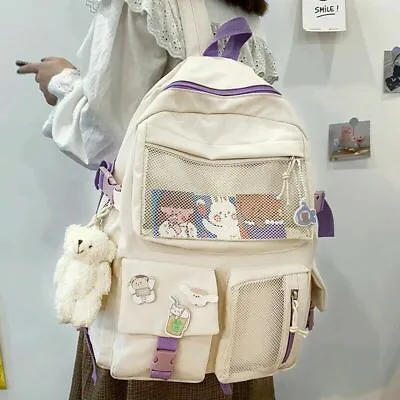 Kawaii Harajuku School Japanese Cute Cartoon Bag Bear Badges Pockets Backpack . • £23.99