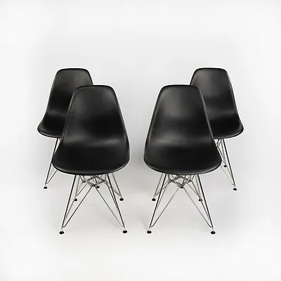 2018 Herman Miller Eames DSR Black Plastic Dining Chairs W Eiffel Bases Set Of 4 • £1084.25