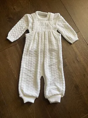 Mothercare Great Britain 3-6 Baby Hand Knit Sweater White Overall Set Outfit 60 • $28.90