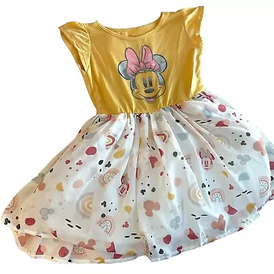 ✨Toddler Girls' Disney Minnie Mouse Rainbow Yellow Short Sleeved Dress 3T • $16