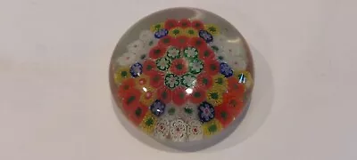 Murano Millefiori Italian Art Glass Yellow Blue Red Vintage Paperweight 3 1/4” • $24.97