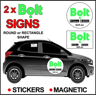 X2 BOLT TAXI MAGNET SIGNS Or ADHESIVE STICKERS  Van Vehicle Car Personalised • £17