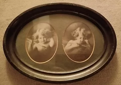 Antique 1897 Cupid Awake /Asleep M.B. Parkinson Print  Tin Frame  5 1/4x7 1/4  • $30