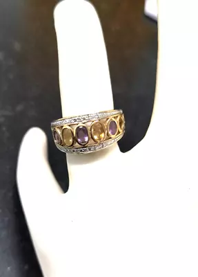 **Citrine And Amythest ****9ct Yellow Gold Ringwith Diamond Accents  Size O • $120